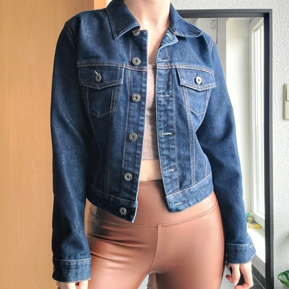 GAP Dark Blue Wash Denim Cropped Jean Jacket Authentic 2000's Y2K Size XS - Picture 2 of 16